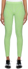 Comme Des Garçons Homme Deux Green & White Striped Leggings In 4 Green