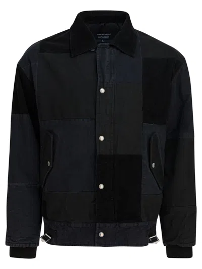 COMME DES GARÇONS HOMME DEUX JACKET WITH TONE-ON-TONE PATCHWORK JACKETS AND COATS BLACK