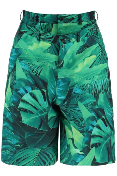 Comme Des Garçons Homme Deux Men's Jungle Print Bermuda Shorts With Double Front Layer In Verde