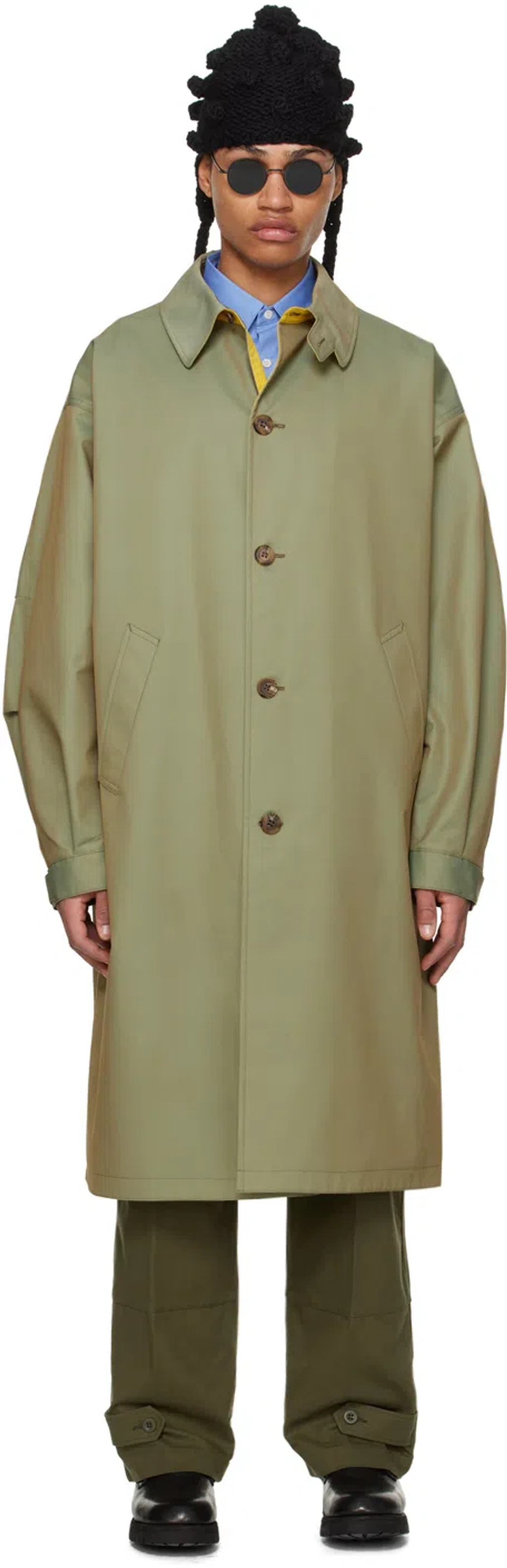 Comme Des Garçons Homme Deux Khaki Spread Collar Trench Coat In 2