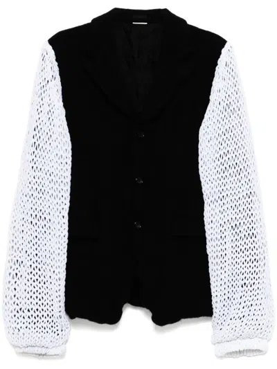 Comme Des Garçons Homme Deux Black & White Knit Sleeve Blazer In Black X White