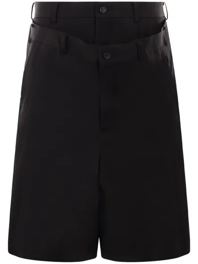 Comme Des Garçons Homme Deux Layered Tailored Shorts In Black