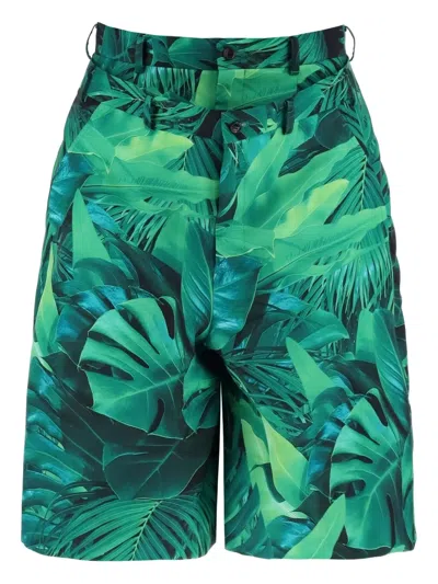 Comme Des Garçons Homme Deux Leaf-pattern Shorts In Green