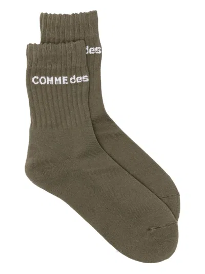 Comme Des Garçons Homme Deux Logo-detail Ribbed Socks In Green