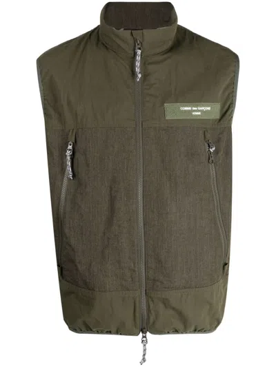 Comme Des Garçons Homme Deux Logo-patch Zip-up Gilet In Green