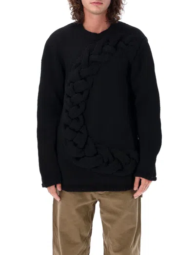 Comme Des Garçons Homme Deux Crewneck Wool Patchwork Sweater In Black