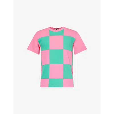 Comme Des Garçons Homme Deux Mens Check-panel Short-sleeve Cotton T-shirt Pink X Green