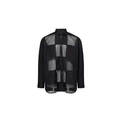 Comme Des Garçons Homme Deux Mens Black X Black Check Mesh-panelled Long-sleeve Cotton Shirt