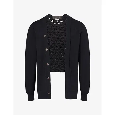 Comme Des Garçons Homme Deux Mens Corset Open-knit Wool-blend Cardigan Black X Black