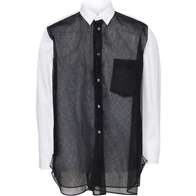 Comme Des Garçons Homme Deux Mens Long-sleeve Mesh And Cotton Shirt White X Black