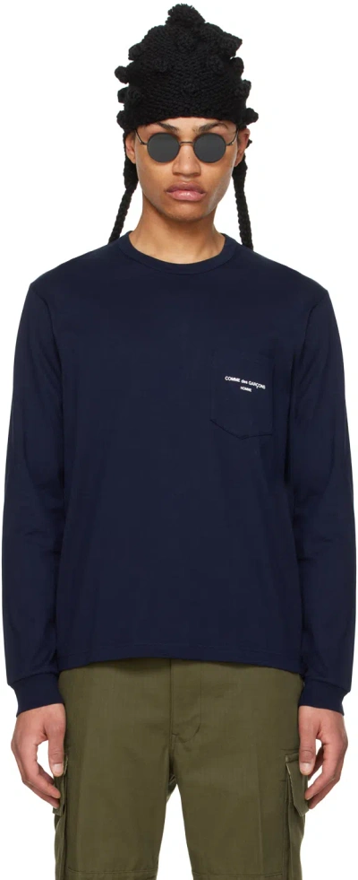 Comme Des Garçons Homme Deux Navy Patch Pocket Long Sleeve T-shirt In 2 Navy