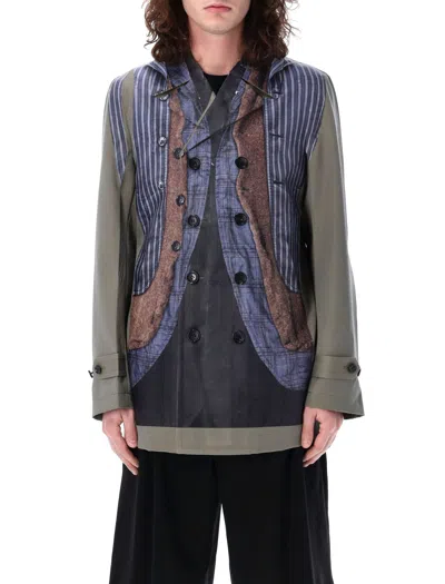 Comme Des Garçons Homme Deux Overprinted Coat In Green