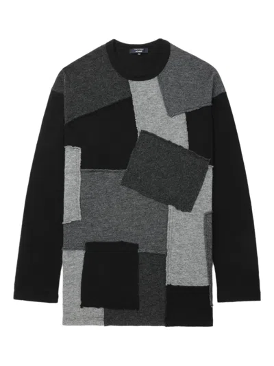 Comme Des Garçons Homme Deux Patchwork Crew-neck Sweater In Black