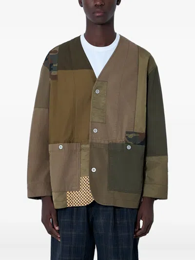 Comme Des Garçons Homme Deux Patchwork Panelled Shirt Jacket In Brown