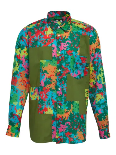 Comme Des Garçons Homme Deux Patchwork Printed Shirt In Green