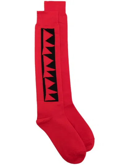 Comme Des Garçons Homme Deux Patterned Intarsia-knit Cotton Socks In Red