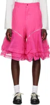 Comme Des Garçons Homme Deux Pink Gabardine & Nylon Tulle Garment Treated Shorts In 1 Pink