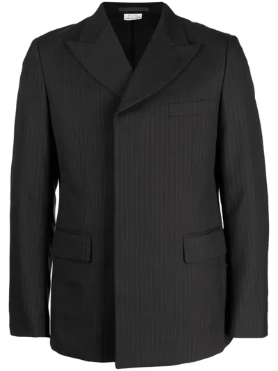 Comme Des Garçons Homme Deux Pinstripe Double-breasted Wool Blazer In Black