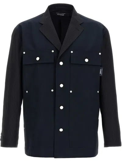 Comme Des Garçons Homme Deux Pinstriped Blazer In Blue