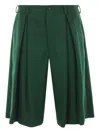 Comme Des Garçons Homme Deux Pleated Darted Wool Shorts In Green