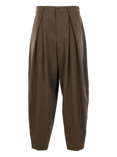 Comme Des Garçons Homme Deux Pleated Herringbone Trousers In Green