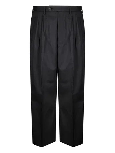 Comme Des Garçons Homme Deux Pleated Pinstripe Trousers In Black