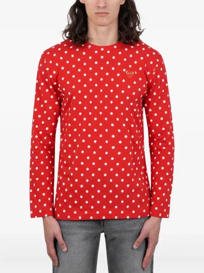 Comme Des Garçons Homme Deux Polka-dot Long-sleeve T-shirt In Red