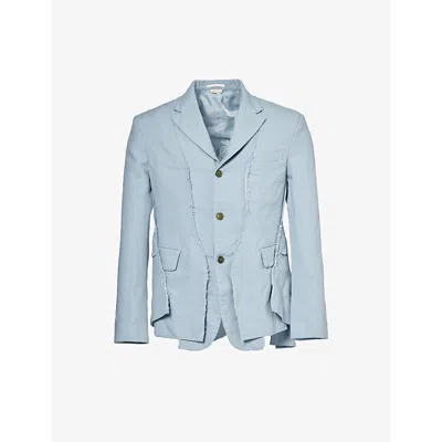 Comme Des Garçons Homme Deux Comme Des Garcons Homme Plus Mens Gray Blue Raw-trim Notched-lapel Woven Jacket