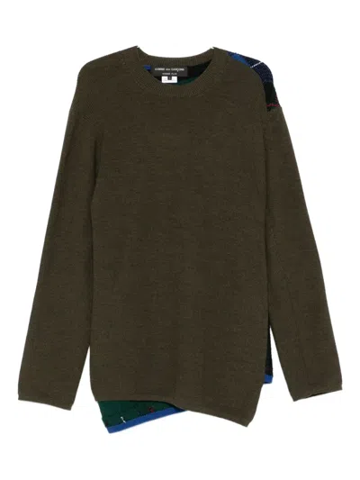 Comme Des Garçons Homme Deux Ribbed Panelled Sweater In Green
