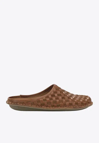 Comme Des Garçons Homme Deux Roma Woven Leather Slippers In Brown