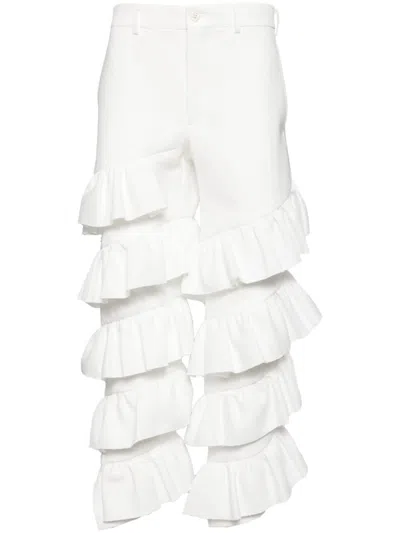 Comme Des Garçons Homme Deux Ruffled Crop Trousers In Weiss