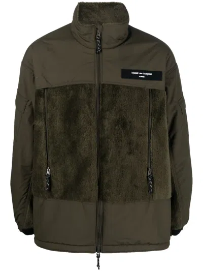 Comme Des Garçons Homme Deux Sherpa Logo-patch Jacket In Green