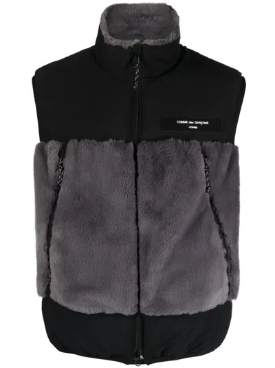 Comme Des Garçons Homme Deux Sherpa Logo-patch Vest In Grey