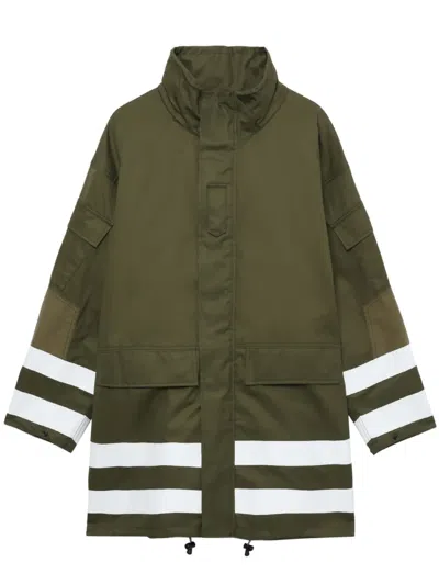 Comme Des Garçons Homme Deux Stripe-trim Parka Coat In Green