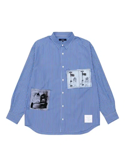 Comme Des Garçons Homme Deux Striped Appliqué Shirt In Blue