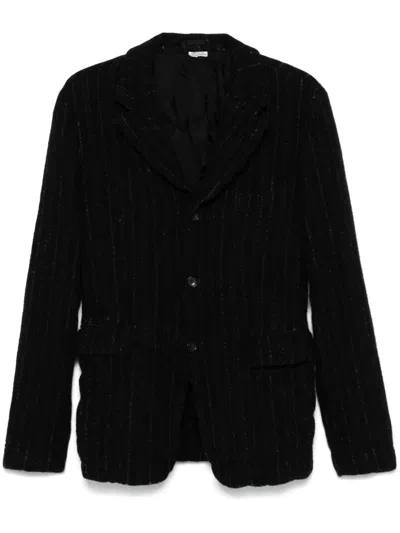 Comme Des Garçons Homme Deux Pinstripe Asymmetric Wool Blazer In Black