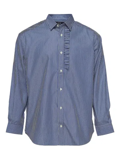 Comme Des Garçons Homme Deux Striped Ruffle-detail Shirt In Blue
