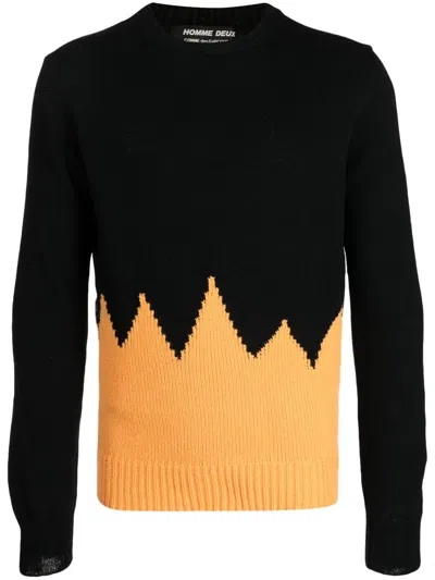 Comme Des Garçons Homme Deux Two-tone Fine-knit Jumper In Black