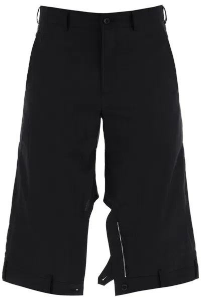 Comme Des Garçons Homme Deux Upside Down Bermuda Shorts With Tonal Irregular Stripe Jacquard Pattern In Black