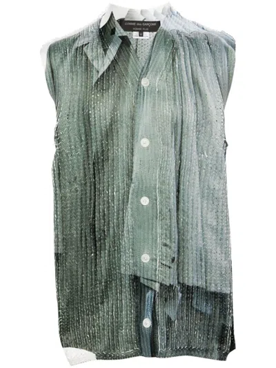 Comme Des Garçons Homme Deux Green Asymmetric Knitted Shirt