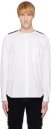 Comme Des Garçons Homme Deux White & Black Broad & Tulle Cotton Cloth Collarless Shirt