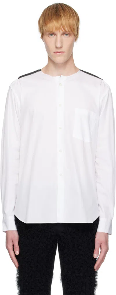 Comme Des Garçons Homme Deux White & Black Broad & Tulle Cotton Cloth Collarless Shirt