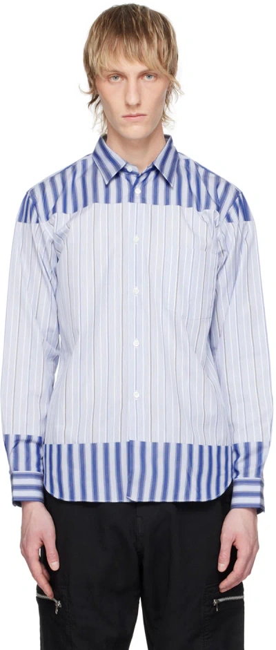 Comme Des Garçons Homme Deux White & Blue Striped Shirt In 1 White/ Navy