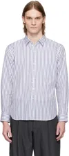 Comme Des Garçons Homme Deux White & Navy Striped Shirt In 1 White/navy