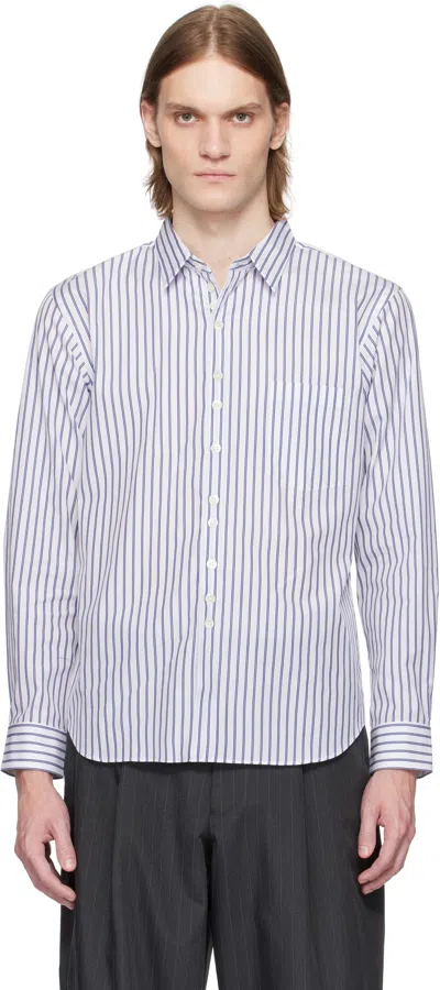Comme Des Garçons Homme Deux White & Navy Striped Shirt In 1 White/navy