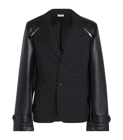 Comme Des Garçons Homme Deux Wool And Faux Leather Blazer In Black