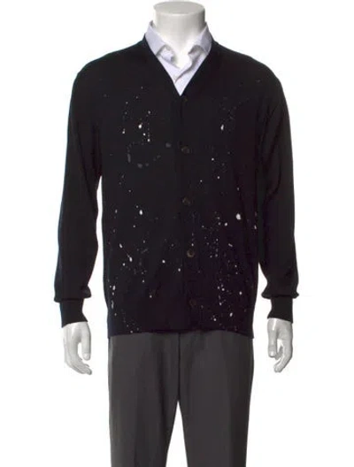 Pre-owned Comme Des Garçons Homme Deux Wool Graphic Print Cardigan In Black