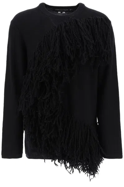 Comme Des Garçons Homme Deux Wool Sweater With Fringes In Nero