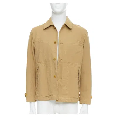 Pre-owned Comme Des Garçons Comme Des Garcons Homme Khaki Crinkle Fabric Topstitch Jacket In Sand