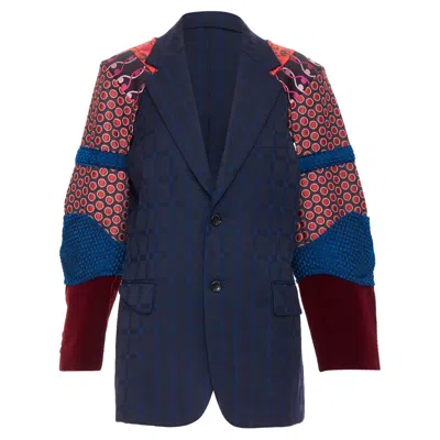Pre-owned Comme Des Garçons Comme Des Garcons Homme Plus Check Jacquard Sleeve Blazer In Blue